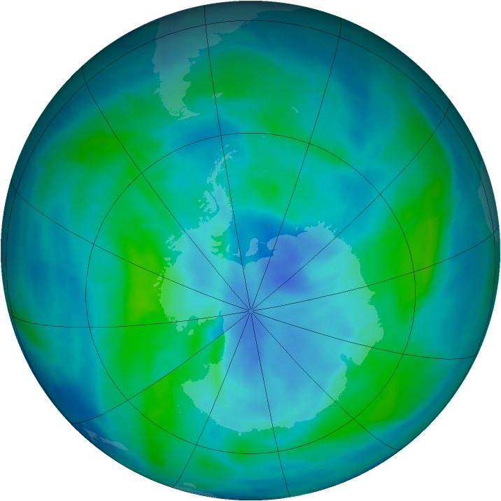 Antarctic ozone map for 15 March 2015